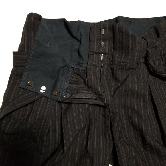 Max Azria Black Striped Wool Blend Pleated Tie Front Capri Pants - Picture 5 of 6